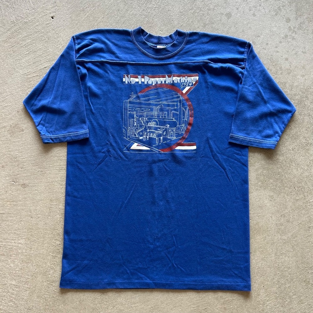 Vintage 80s No 1 Paper Machine Shirt Size XL Blue 1984 Cotton Football Jersey
